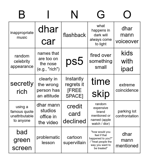 Dhar Mann Bingo v2 Bingo Card