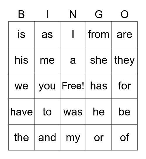 Trick Word Bingo Card