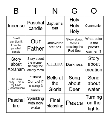 Easter Vigil Bingo Card