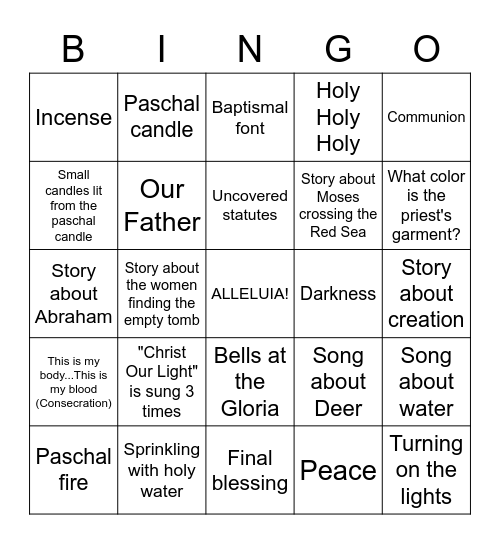 Easter Vigil Bingo Card