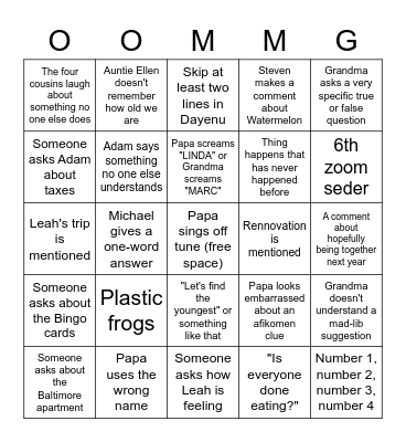 Passover Bingo 2022 Bingo Card