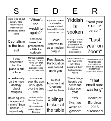 Passover 2022 Bingo Card