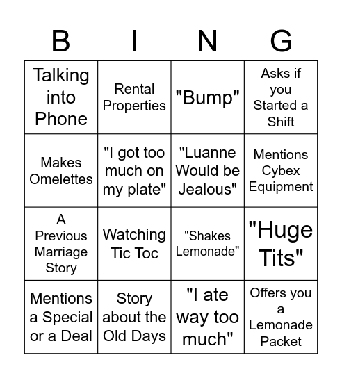 Jess Bingo Card