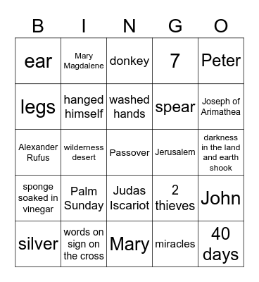 Lent and Easter Bingo Card