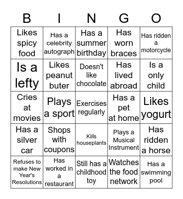 People Bingo Card