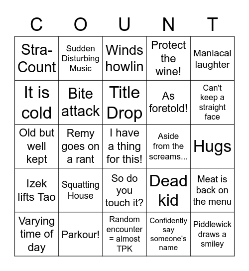 Bingo of Strahd Bingo Card