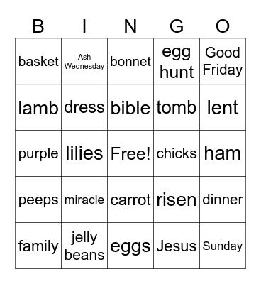 Easter Bingo Card