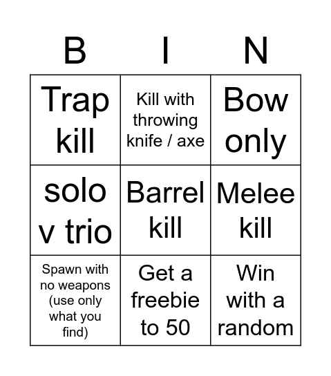 Hunt Showdown Bingo Card