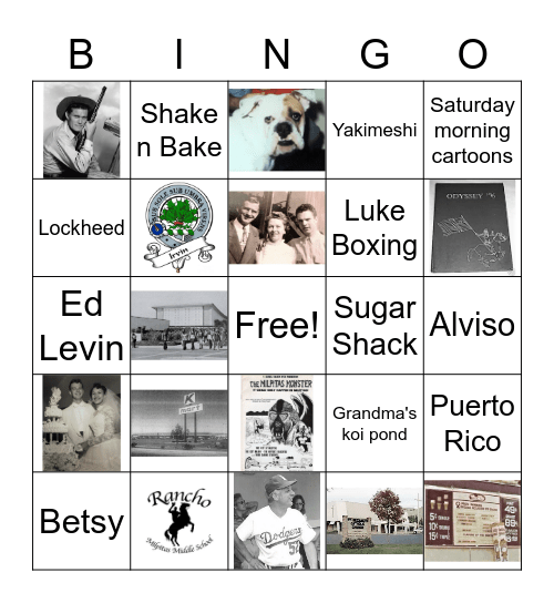 Irvin Nostalgia Bingo Card