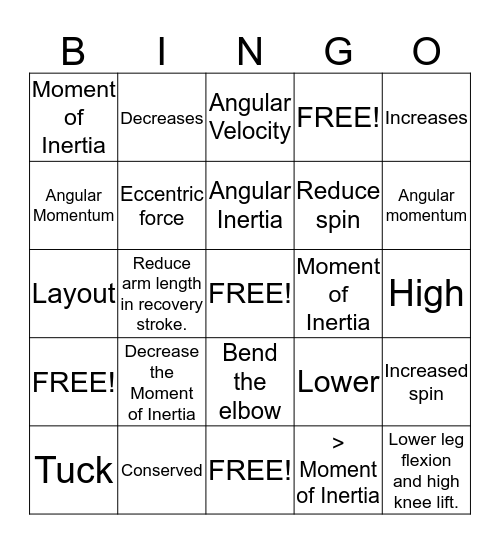 Angular Momentum - REVIEW Bingo Card