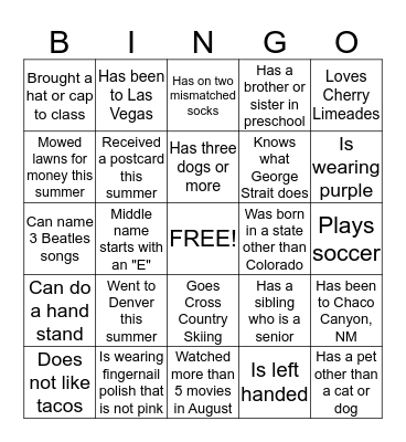 Getting to Know You Bingo Card