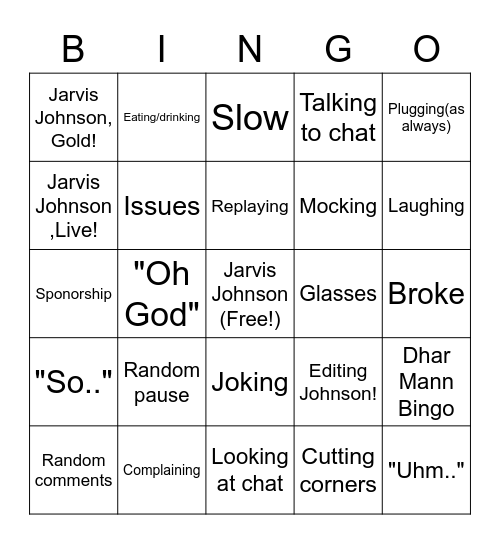 Jarvis Johnson! Bingo Card