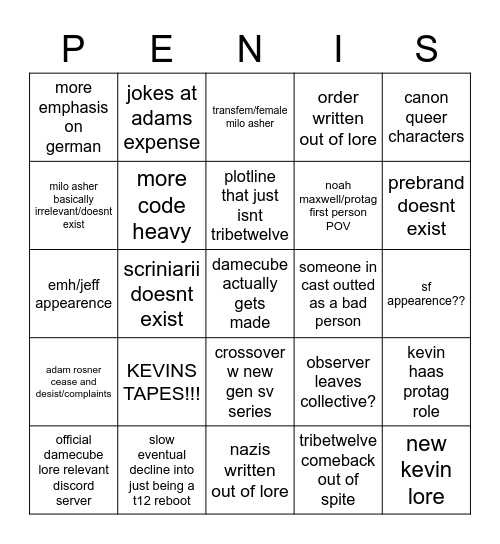 damecube bingo Card