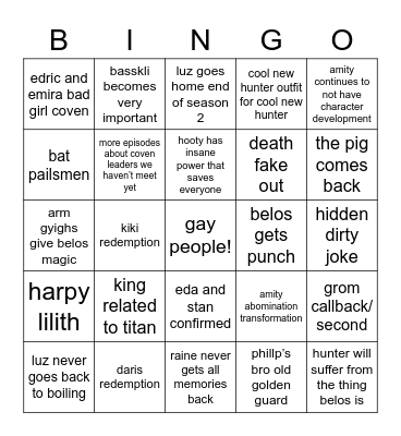 owl house predictions Bingo Card