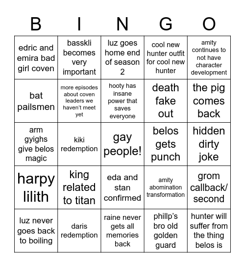 owl house predictions Bingo Card