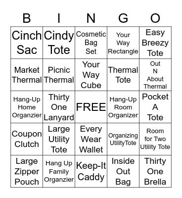 Amanda's Thirty-One BINGO Card
