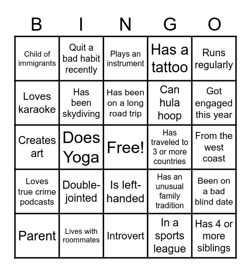 GET TO KNOW YOU Bingo Card