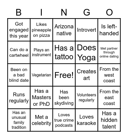 GET TO KNOW YOU Bingo Card