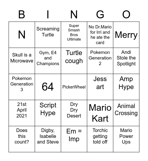 Pan's Bingo Card (Round 1) Bingo Card