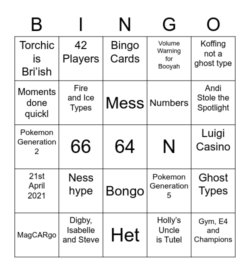 Nicklu's Bingo Card (Round 1) Bingo Card