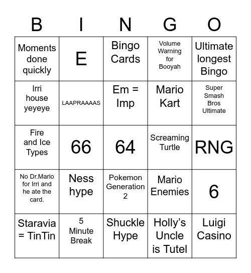 Pyron's Bingo Card (Round 1) Bingo Card