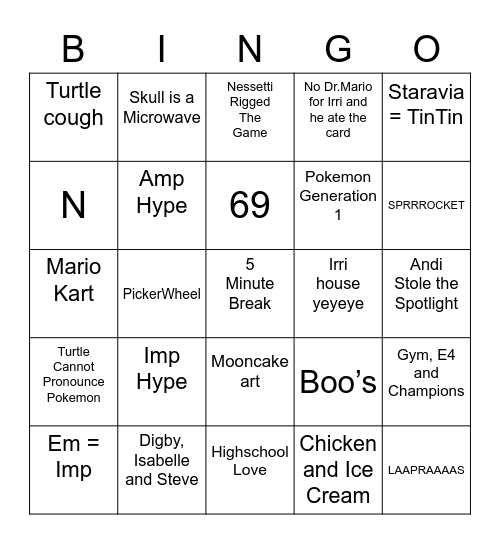 Jaden's Bingo Card (Round 2) Bingo Card