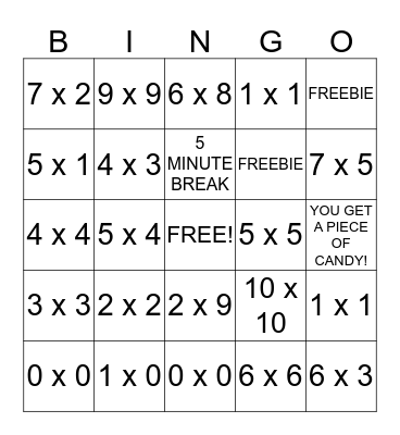 Multiplication Bingo Card