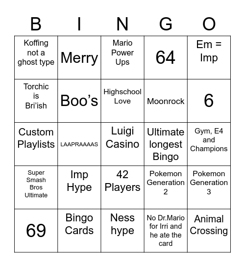 Zekky's Bingo Card (Round 2) Bingo Card