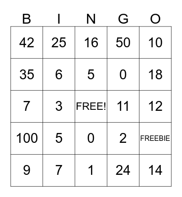 Multiplication Bingo Card