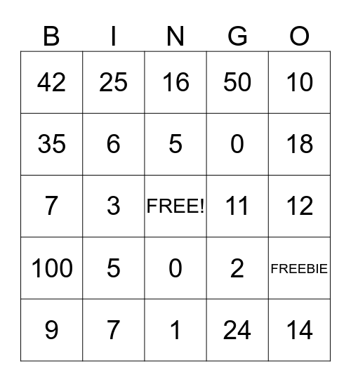 Multiplication Bingo Card