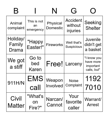 Happy Easter, Dispatchers Bingo Card