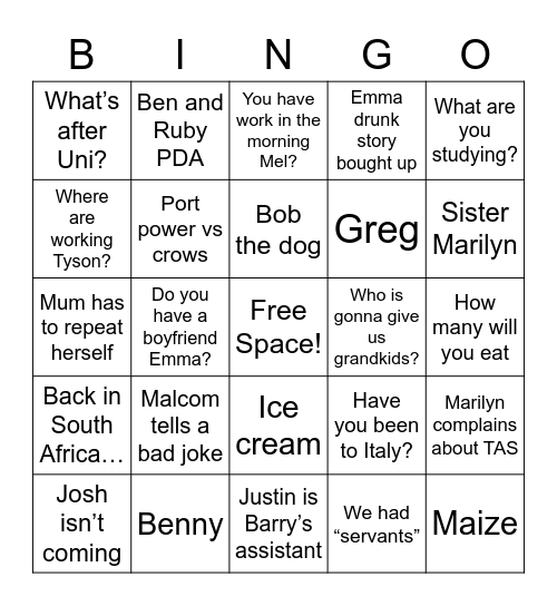 Grandparents x Bingo Card
