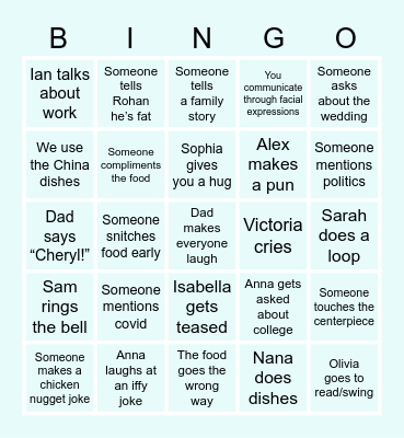 Easter Dinner Bingo Card