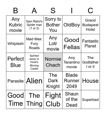I'm begging you, please like another movie Bingo Card