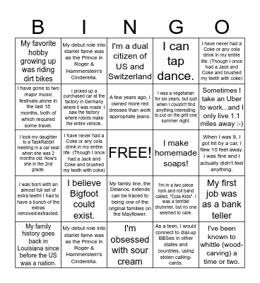 TaskRabbit Bingo Card