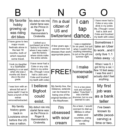 TaskRabbit Bingo Card