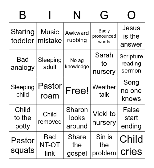 Church bingo Card