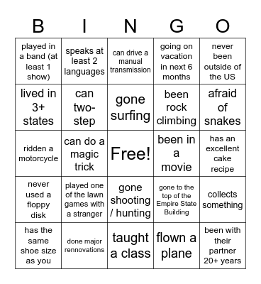 Wedding Guest Bingo Card