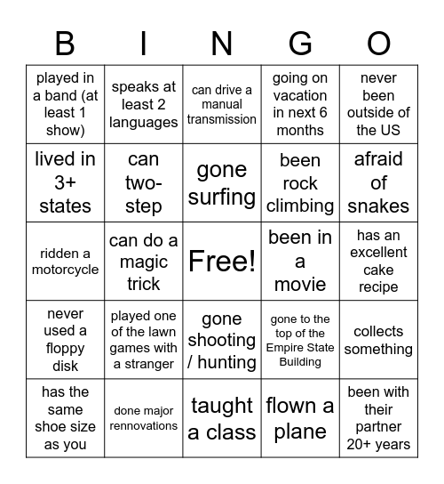 Wedding Guest Bingo Card