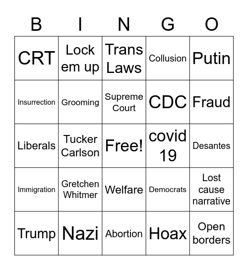 M Bingo Card