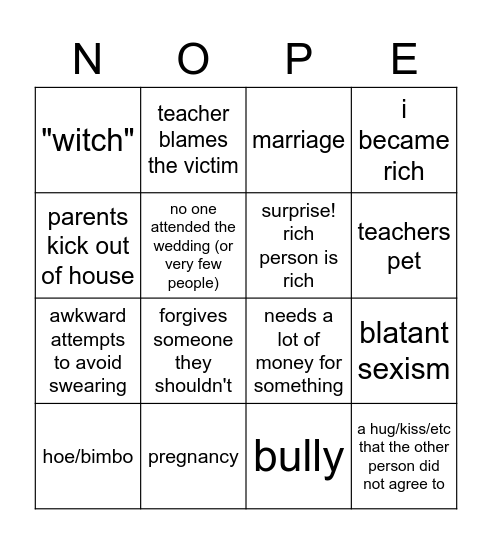 animated story bingo Card