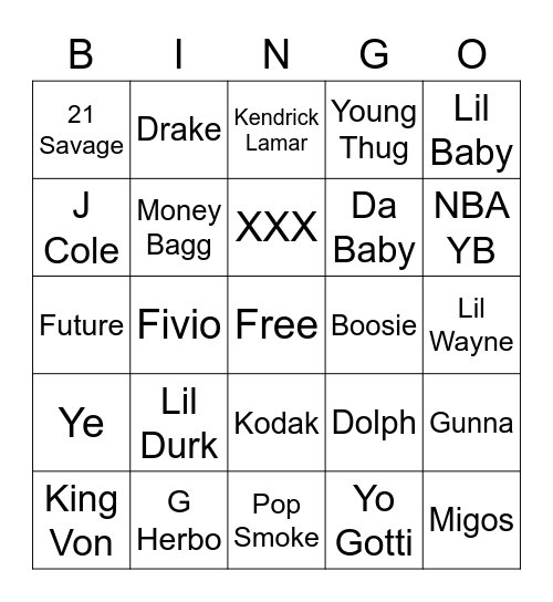 Rappers Bingo Card