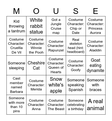 DISNEYLAND BINGO Card