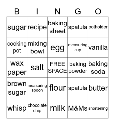 Let's Make Cookies Bingo Card