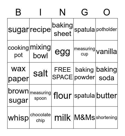 Let's Make Cookies Bingo Card