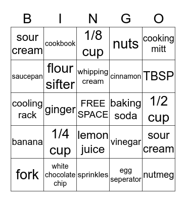 Let's Make Cookies Bingo Card