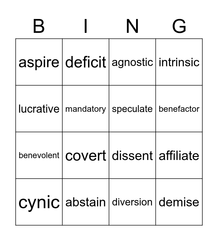 IVS Unit 3 14 15 Bingo Card