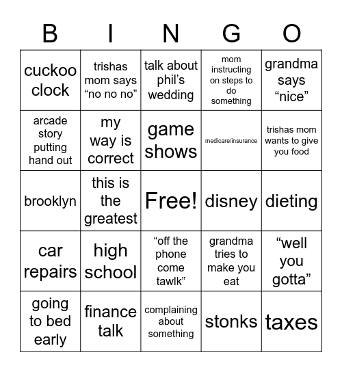 Boomer Bingo Card