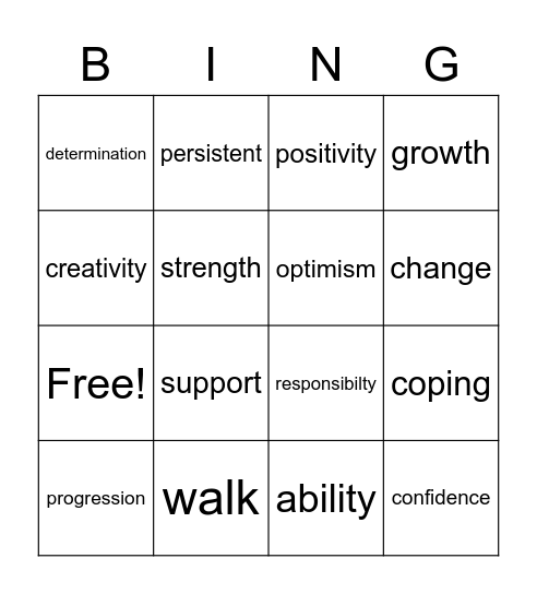 Resilience Bingo Card