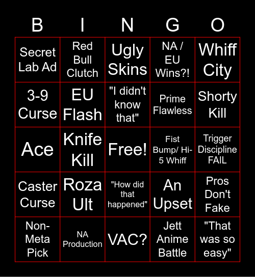 VCT Bingo Card